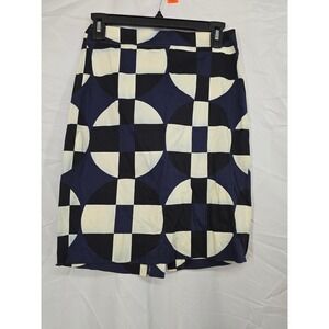 Geometric Circle Grid Pencil Skirt Navy Blue Black Cream XS Knee Length